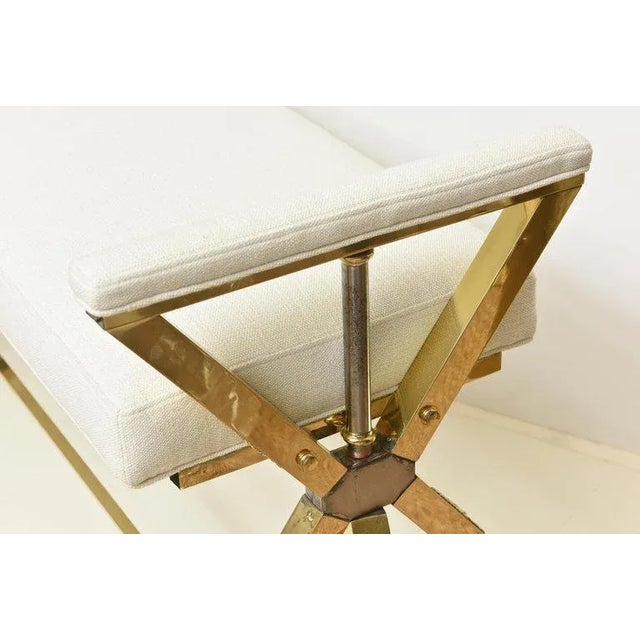 1950s Restored Vintage Brass, Steel and Off White Upholstered 3-Legged Bench Mid Century Modern 50's For Sale - Image 5 of 8
