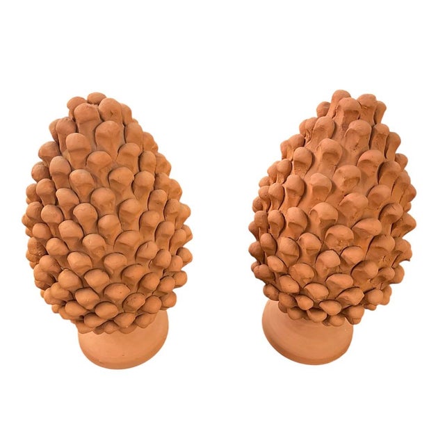 Pair of Hand-Finished Terracotta Pine Cone Finials For Sale - Image 4 of 12