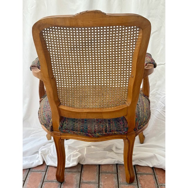 Late 20th Century French Provincial Louis XV Style Cane Back Arm Chair For Sale - Image 4 of 12