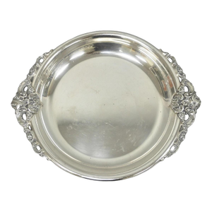 Vintage Wallace Baroque Silver Plated Round Twin Handle Serving Platter Bar Tray