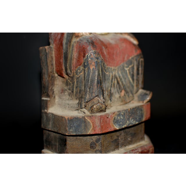 Antique Chinese Figure Ming Official Scholar Hand Painted Wood Statue For Sale - Image 14 of 18