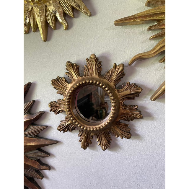 Vintage 1960s Petite 8.5" Acanthus Leaf Sunburst Wall Mirror For Sale - Image 16 of 16