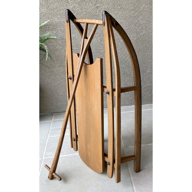 Circa 1920 Solid Hickory Wood & Metal Transport Sled With Moveable Pull Handle For Sale - Image 9 of 18