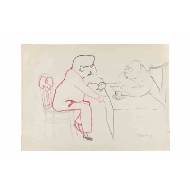 Watercolor on paper realized by Mino Maccarin in the 1950s. It depicts the painter and Master of Pittura Metafisica...