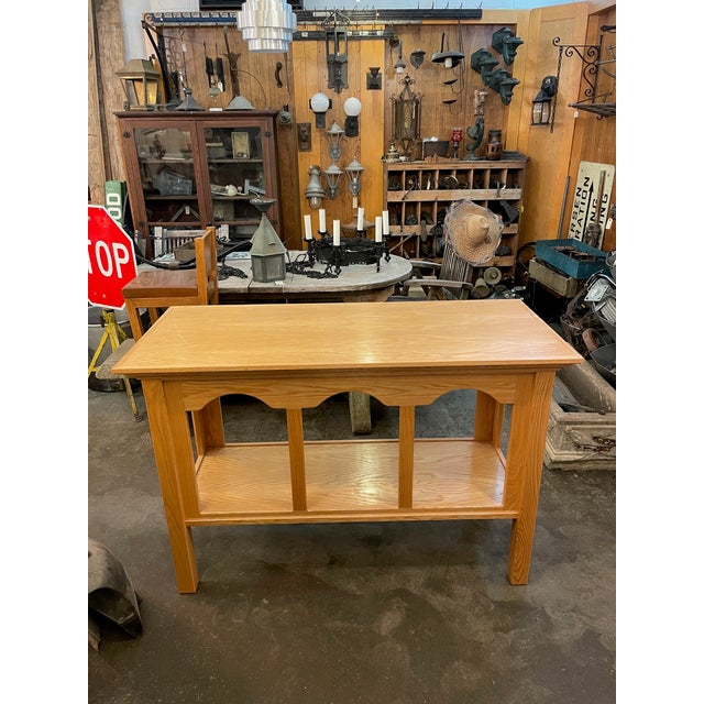 1960s Vintage Arched White Oak Refectory Console Table With One Shelf For Sale In Minneapolis - Image 6 of 12