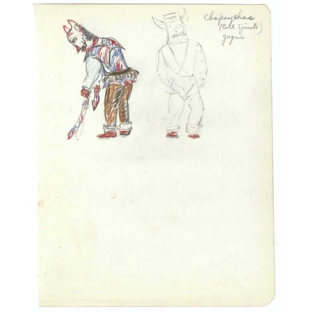 Grace Spongberg (American, 1906-1992) "Chapayekas (Evil Spirits) Yaqui" oil pastel on paper, titled and estate stamp on...