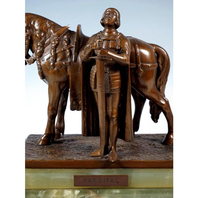 Viennese Bronze Parsifal with Horse on Onyx Base attributed to Carl Kauba, 1900s For Sale - Image 6 of 12