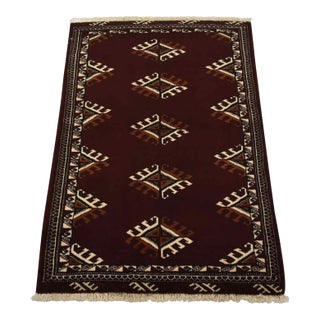 Turkmen Rug 2’10” X 4’1” Red Wool Vintage Tribal Hand-Knotted Oriental Carpet For Sale