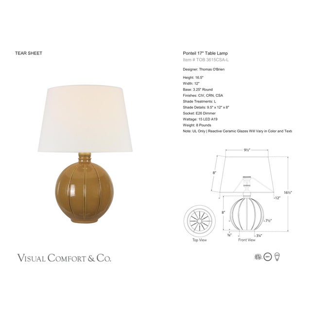 Thomas O'Brien by Visual Comfort Signature Ponteil 17" Table Lamp in Crackled Sienna with Linen Shade Designer: Thomas...
