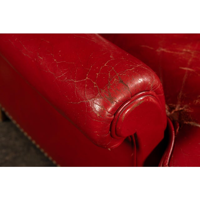 Vintage Tufted Leather Lounge Chair in Candy Apple Red For Sale - Image 14 of 14