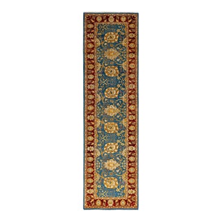 Ottoman, One-of-a-Kind Hand-Knotted Runner Rug - Blue, 2' 6" x 9' 5" For Sale