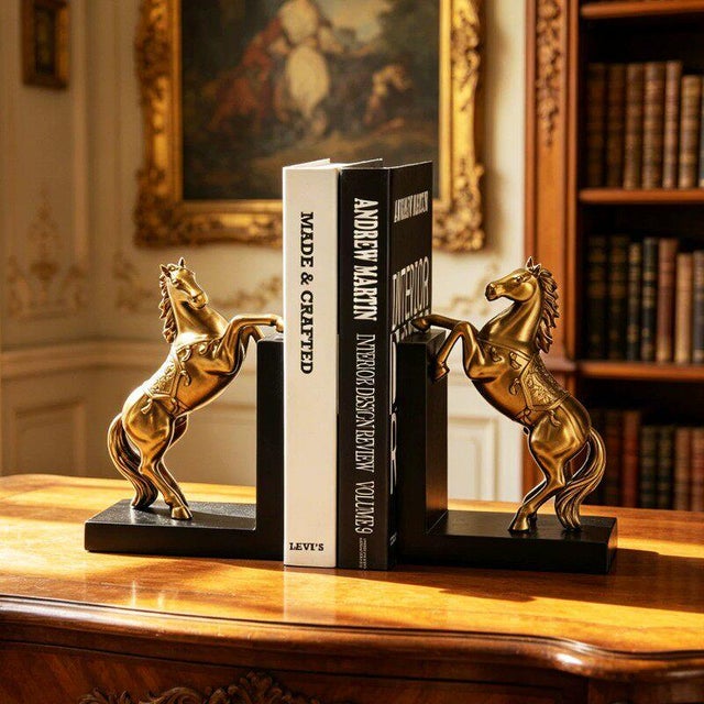Asian Early 21st Century Pair of Gold Horse Bookends / Sculptural Home Decor For Sale - Image 3 of 4
