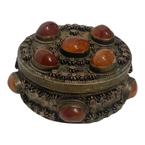 Vintage Round Box with Agate Stones, 20th Century