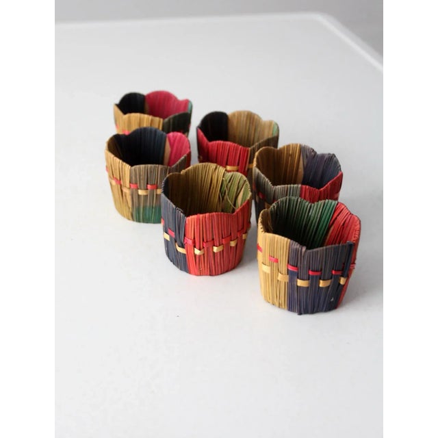 Vintage Woven Straw Cup Holders- Set of 6 For Sale - Image 11 of 11