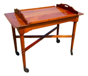 Vintage Stickley Cherry Expanding Bar Tea Cart Server Butlers Table Rolling 1960