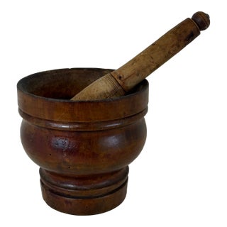 Antique French Provincial Turned Wood Mortar & Pestle For Sale