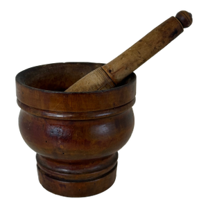 Antique French Provincial Turned Wood Mortar & Pestle
