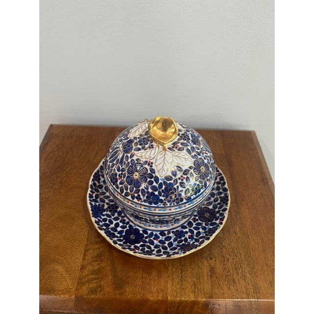 Hand-Painted 1987 Sümerbank Yıldız Turkish Cobalt & Gold Presentation Sugar Bowl Set with lid and Underplate - 2 pcs For Sale - Image 4 of 4