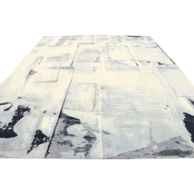 Indian Vintage Monochrome Franz Kline Style Rug, 8'1 X 9'11 For Sale - Image 3 of 10