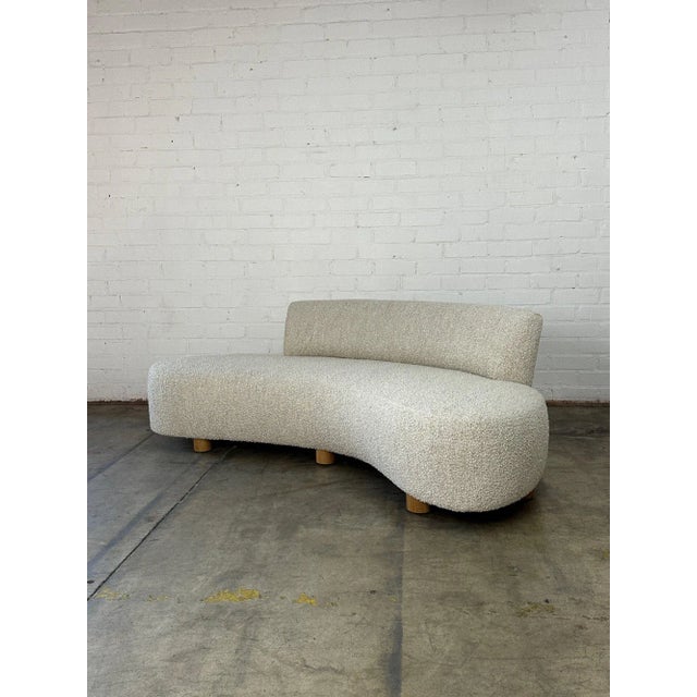 W80 D34 H28 SW79 SD26-20 SH16.5 Handcrafted sofa made in house. Item features solid white oak legs and fresh nubby boucle...