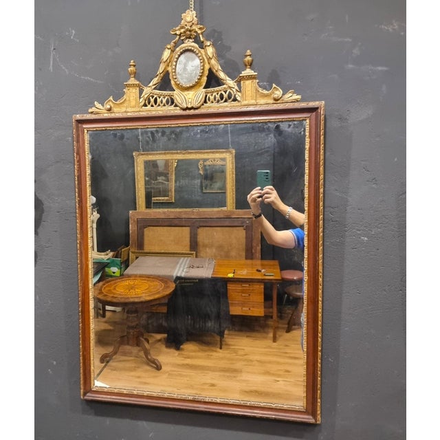 Brown 18th Century Louis XVI Mirror Frame with Golden Top, Venice, 1760s For Sale - Image 8 of 9