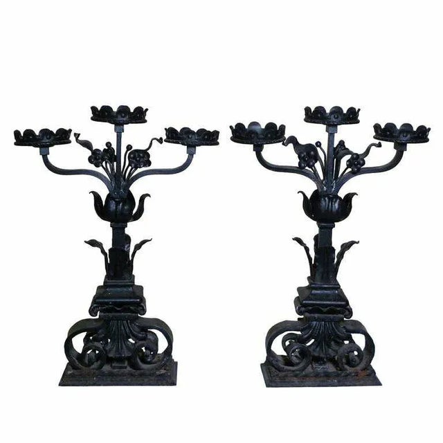 19th Century Large Historic Chateau Iron Candelabra - a Pair For Sale - Image 9 of 9