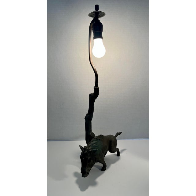 Silver 1920's Antique Zinc Casting Wild Boar Table Lamp by Gilbert For Sale - Image 8 of 9