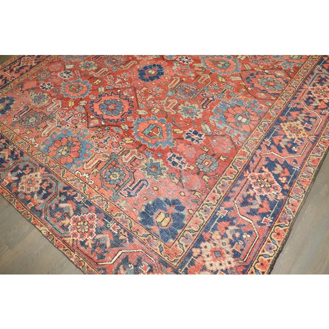 Square Antique Persian Heriz rug no. j5327 For Sale - Image 4 of 9