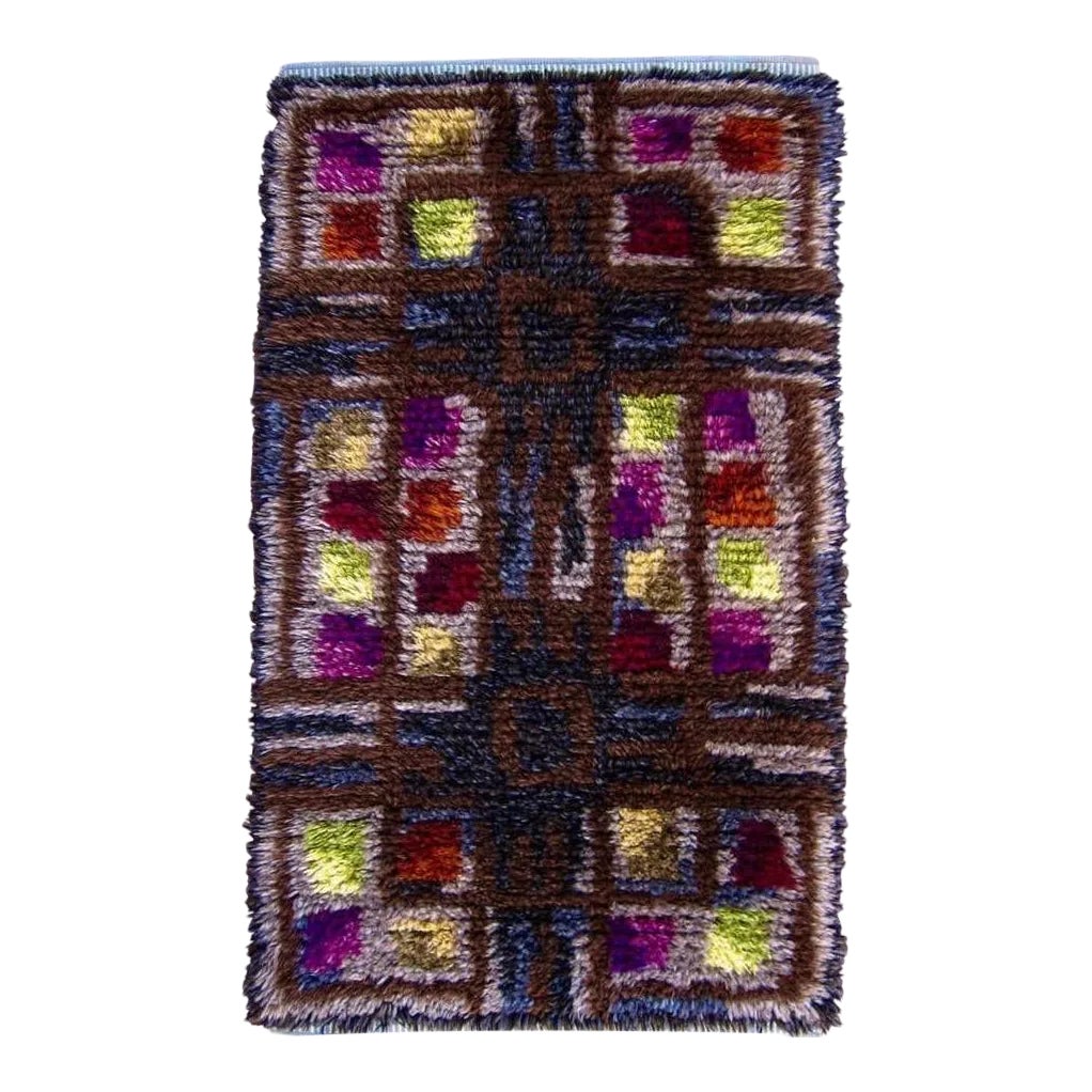 Midcentury Scandinavian Rya Rug or Wall Hanging in Geometric Multi ...