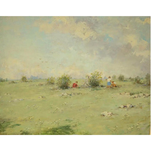 An original mid-century acrylic painting on canvas, signed illegibly in brown to the lower left. The painting depicts...