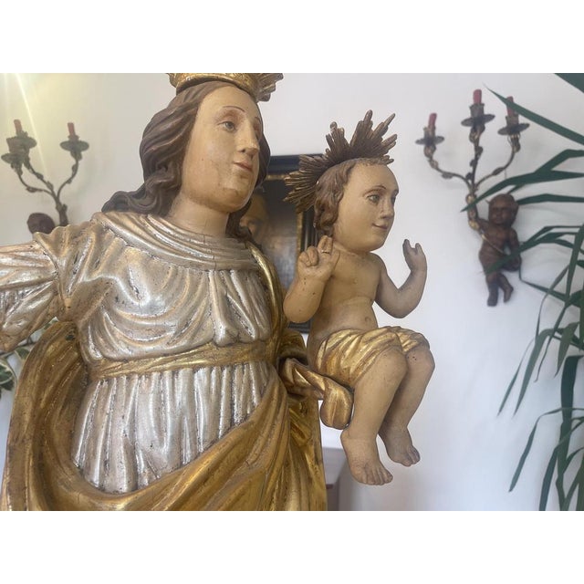 Baroque Wooden Figure of Madonna and Child For Sale - Image 3 of 18