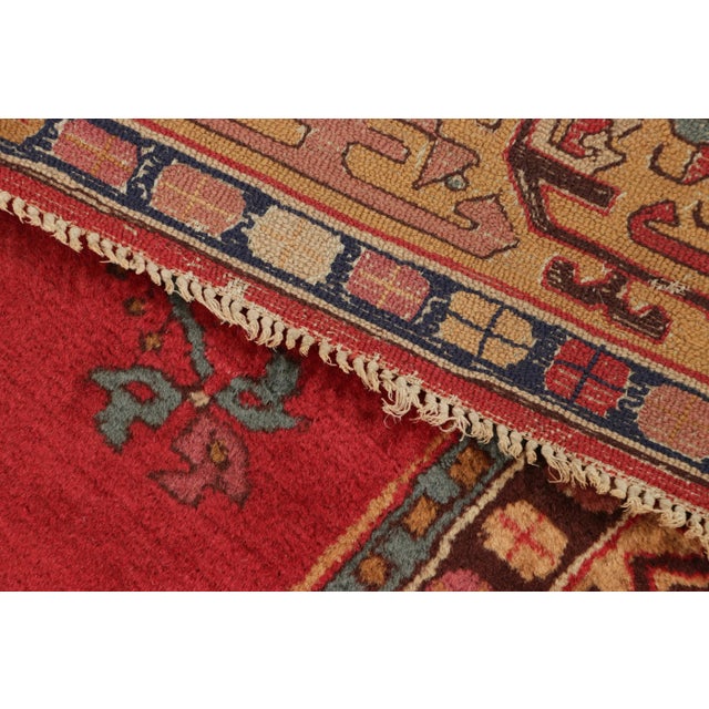 Textile Antique Tetex Hooked Rug, Red With Geometric Patterns - Rug & Kilim For Sale - Image 7 of 8