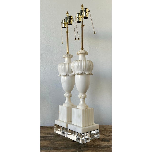Vintage Carved Marble Lamps - A Pair For Sale - Image 12 of 12