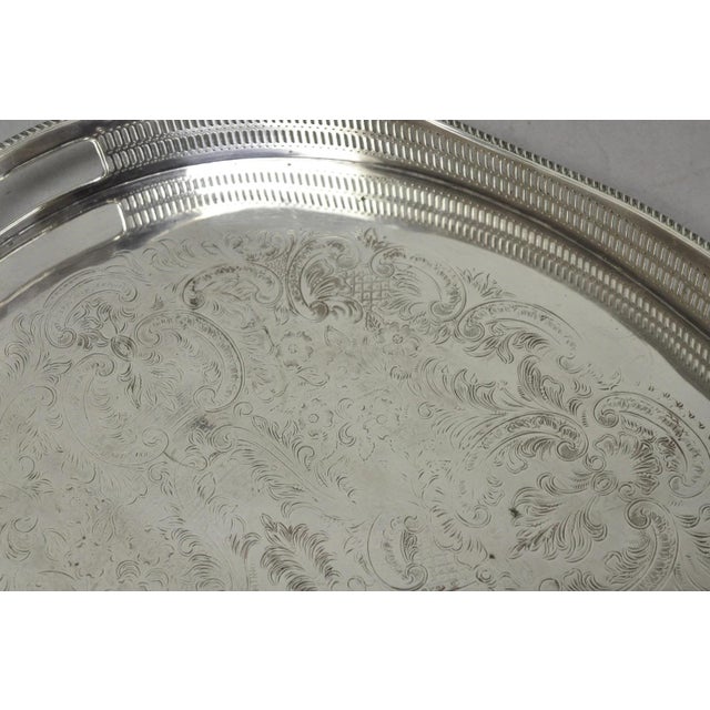 Vintage English Edwardian Silver Plated Oval Scalloped Gallery Bar Platter Tray For Sale - Image 16 of 18