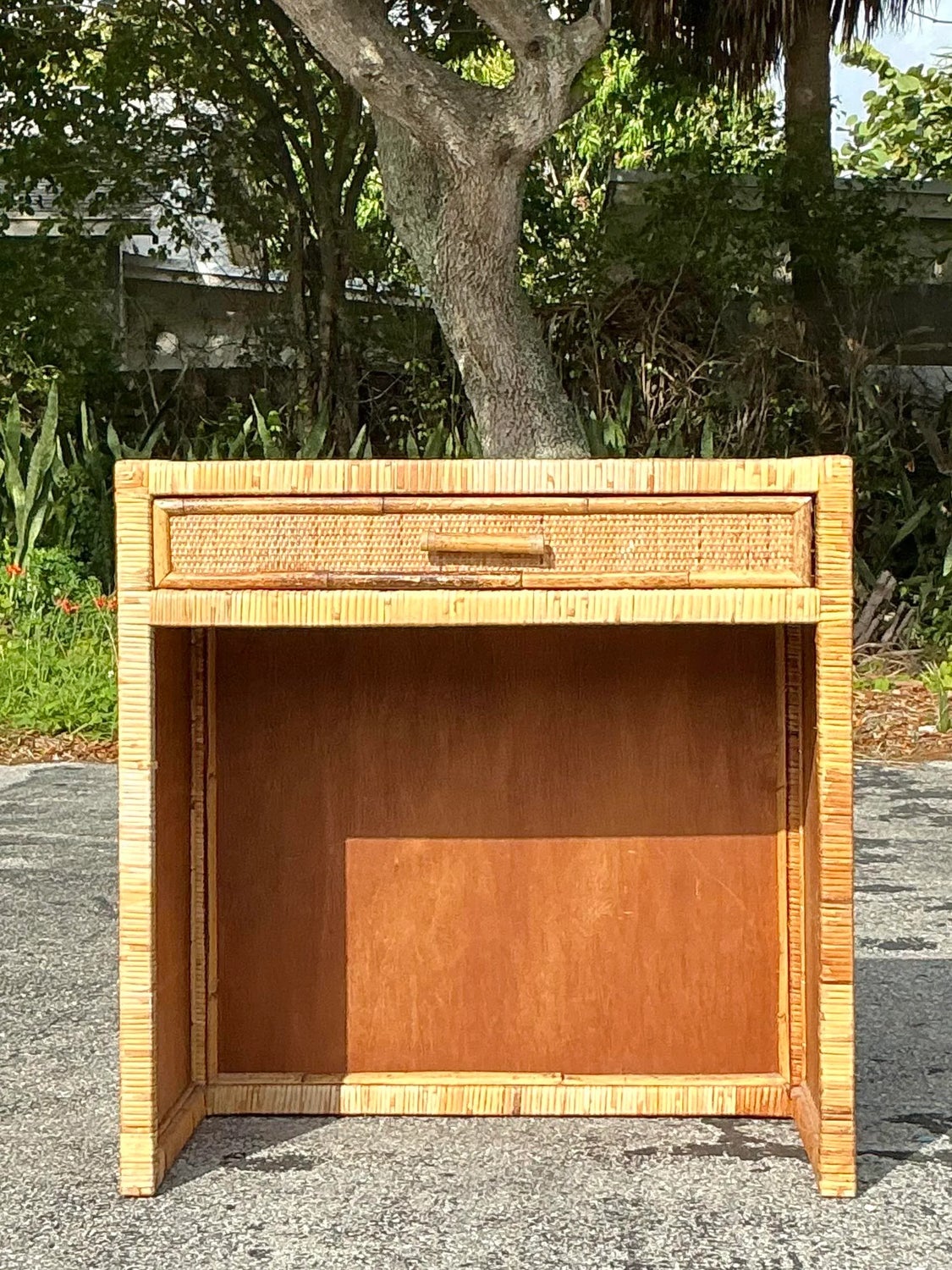 Vintage Coastal Woven Rattan Writing Desk - Side view