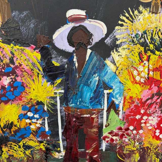 Orange 1960s Paul Blaine Henrie “The Balloon Vendor” Large Mid-Century Oil Painting, 30x48 For Sale - Image 8 of 18