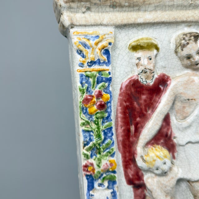 Orange Large Works of Mercy Frieze Relief in Majolica For Sale - Image 8 of 14