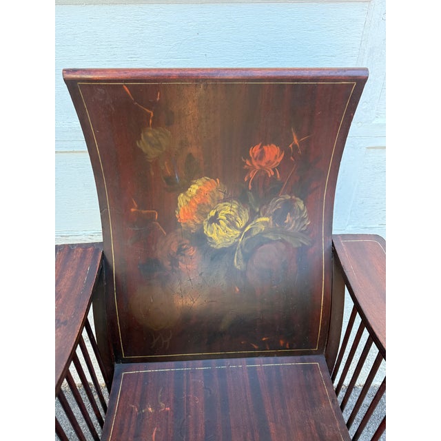 Antique American Empire Style Bentwood & Spindle Floral Hand Painted Back Library Armchair For Sale - Image 18 of 18
