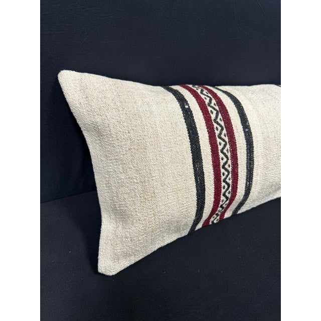 Turkish Hemp Pillow Cushion Natural Beige Black Cushion Cover 14x45 #18068 Enhance your home decor with our Kilim Pillow...