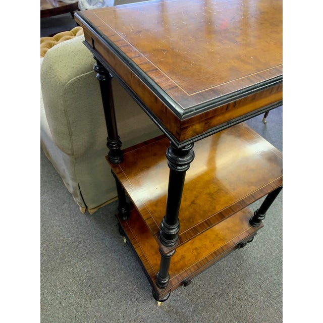 Italian Burled Wood and Black Triple Shelf For Sale - Image 4 of 11