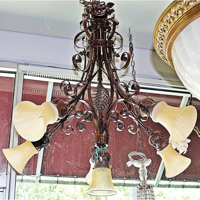 French Country Wrought Steel Chandelier For Sale - Image 4 of 8