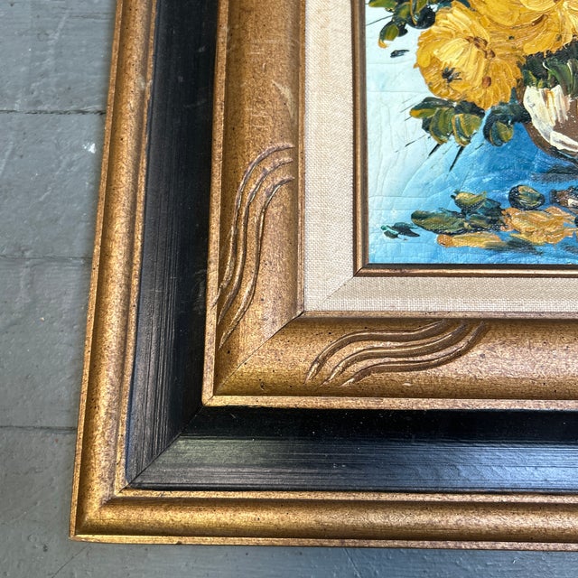 1970’s Original Impressionist Yellow Floral Still Life Painting For Sale - Image 4 of 5