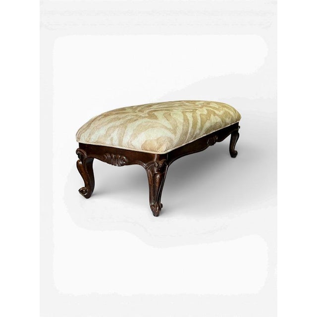 Early French Louis XV Style Carved Walnut Bench / Ottoman in Zebra Velvet For Sale - Image 4 of 8