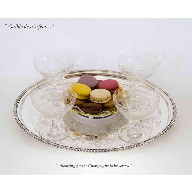 Barker Brothers & Cie 1970s Silver Salver Round, Applied Gadroon Border For Sale - Image 4 of 16