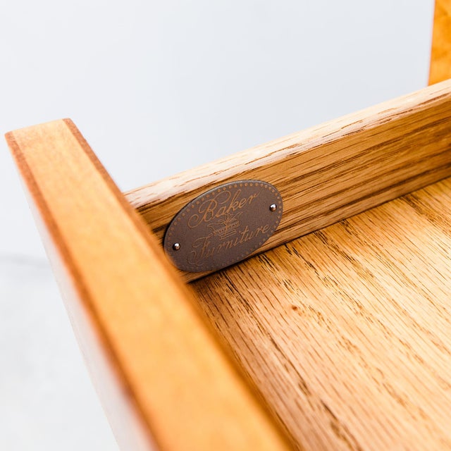 Wood Restored Burl & Brass Vintage Regency Writing Desk by Baker For Sale - Image 7 of 15