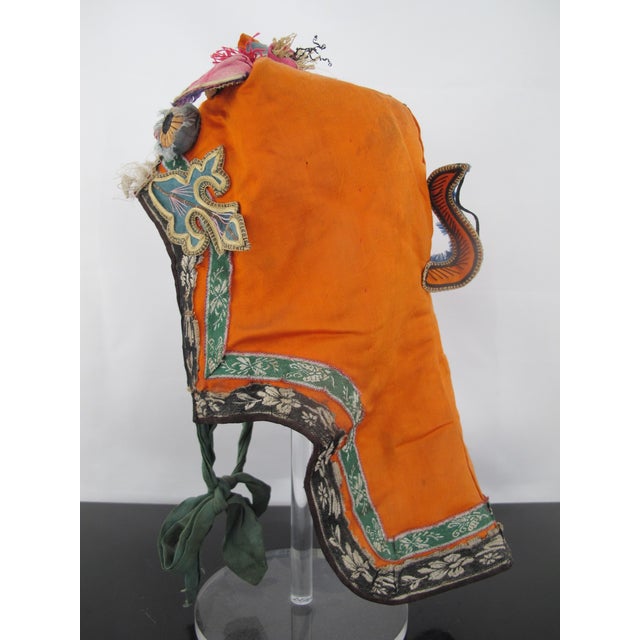 Antique Chinese Elaborate Silk Embroidered Dragon Tiger Flower Antenna Baby Hat For Sale In Portland, OR - Image 6 of 8