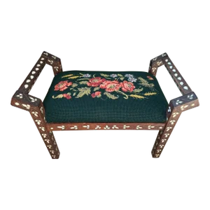 Early 20th Century Antique Mother of Pearl Inlay Footstool