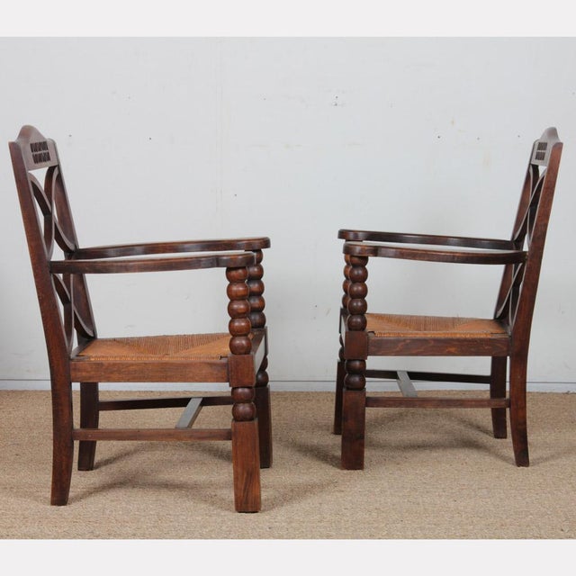 Wood Vintage Armchairs in the style of Charles Dudouyt, 1950, Set of 2 For Sale - Image 7 of 11