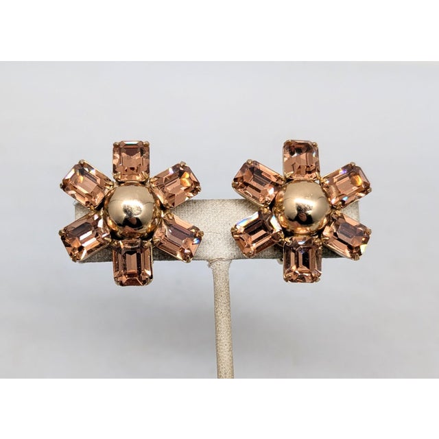 Mid-Century Modern Vintage 1960s Signed Napier Goldtone Faux-Topaz Clip Earrings-2 Pieces For Sale - Image 3 of 8