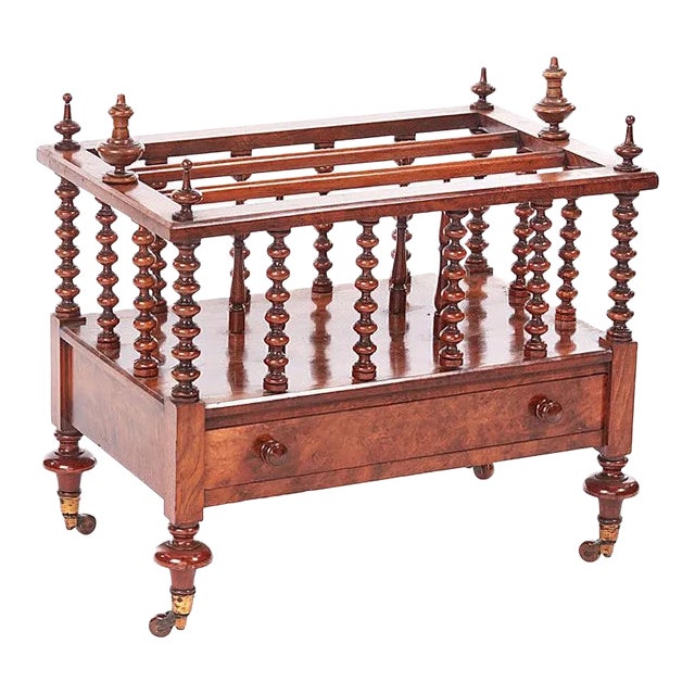 Large Antique Victorian Burr Walnut Magazine Rack For Sale